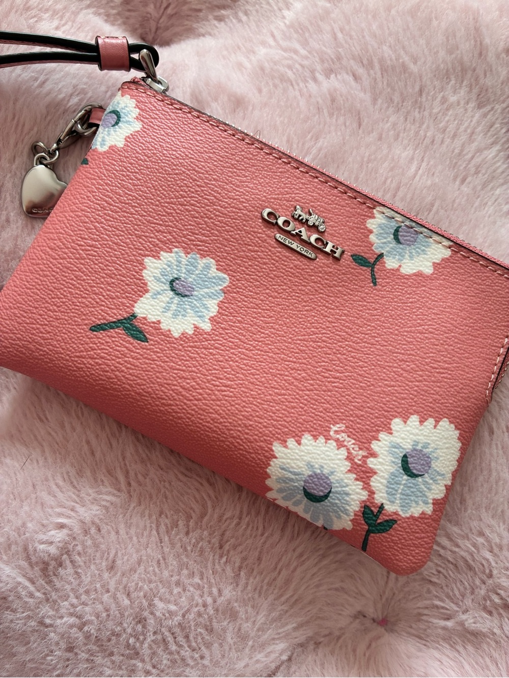 Coach Pink Floral Leather Wristlet